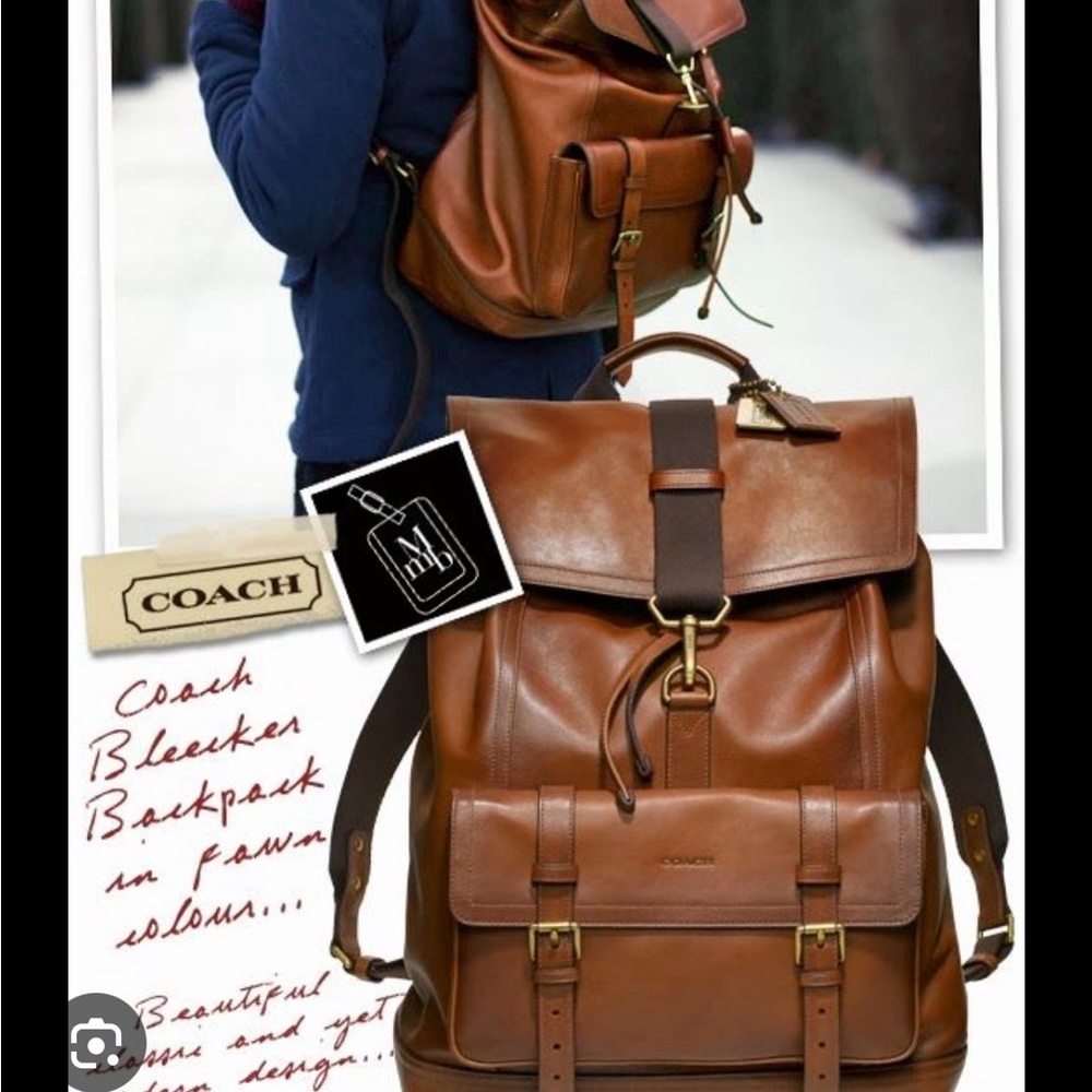 Coach Brown Bleeker Leather Men's Backpack - Picture 8 of 8